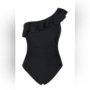 Hilor One Piece One Shoulder Swimwear Asymmetric Ruffle Monokinis Bathing Suits